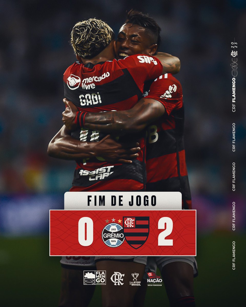 Flamengo's tweet photo. FFFFFFFFFIIIIIIIIIIIIIIIIIIIIIIIIIIIMMMMMMMMMMMMMM DE PAPO EM PORTO ALEGRE! GABI E THIAGO MAIA BALANÇARAM AS REDES E O MENGÃO APLICA 2 A 0 NO JOGO DE IDA DA SEMIFINAL DA COPA DO BRASIL! VAMOS, FLAMENGO! VAMOS, NAÇÃO! VAMOS POR MAIS!

#GRExFLA #VamosFlamengo https://t.co/DCaSS0sQiC