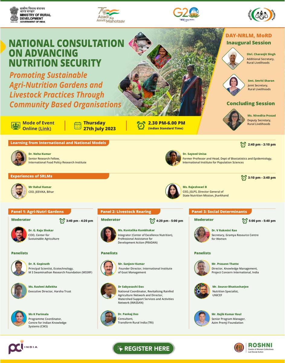 National Consultation by @DAY_NRLM and leading international and national experts to address issues of #nutritionsecurity #FNHW #SuposhitBharat amongst #ruralhouseholds through community Engagement-a step towards promoting sustainable #agri-nutrigardens integrated with #livestock