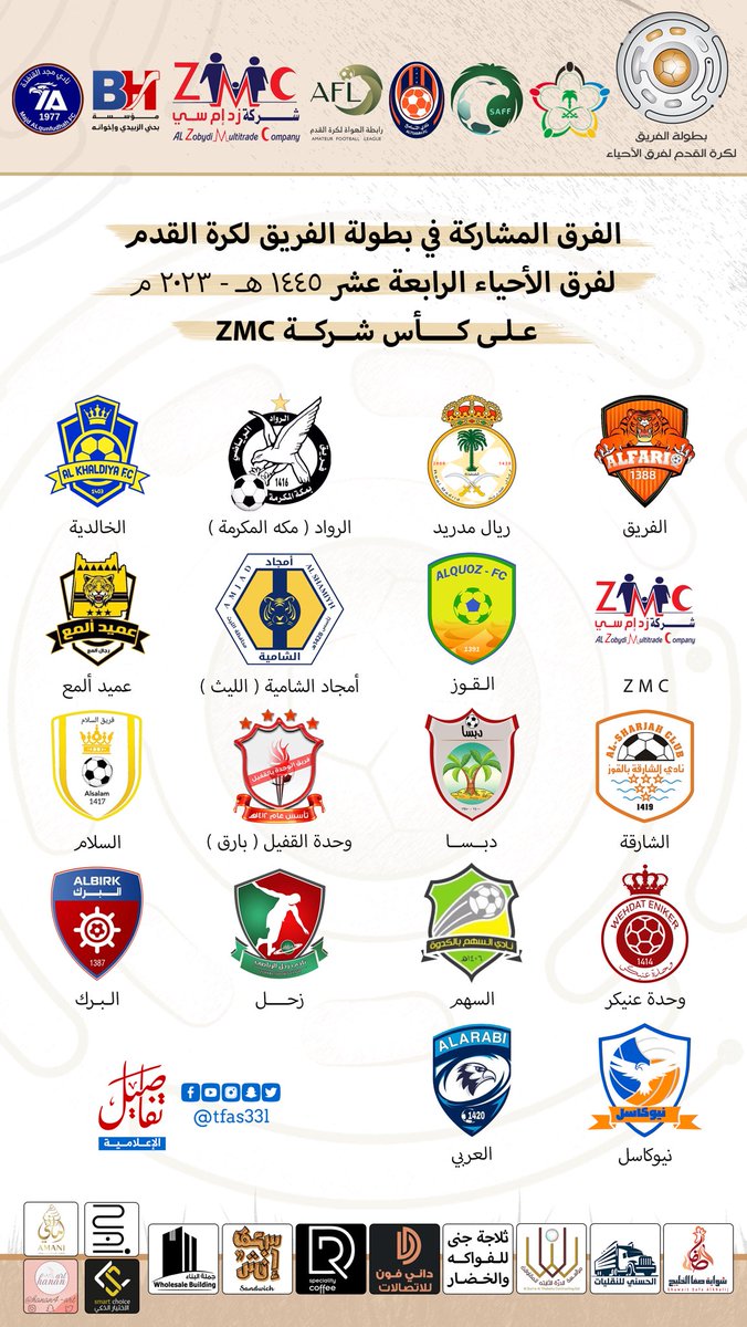 #عاجل |

اللجنة المنظمة لبطولة الفريق الكرة القدم لفرق الاحياء الرابعة عشر  على كأس ZMC تعلن أسماء الفرق المشاركة في منافسات البطولة.
#بطولة_الفريق14
👇