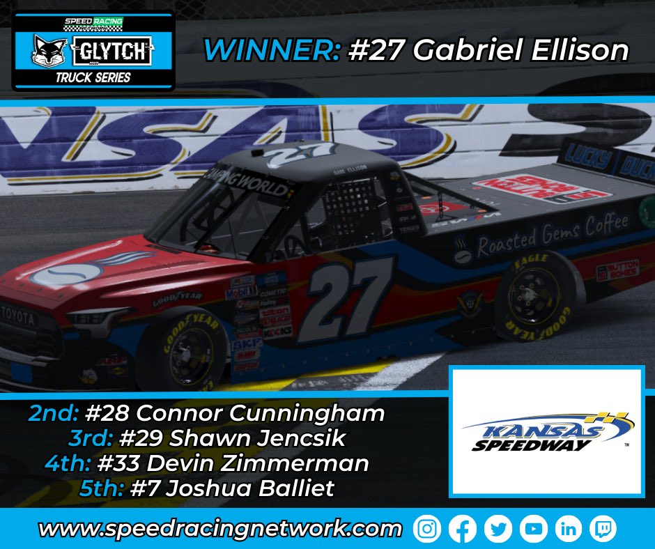 <a href="/Gabe_Ellison/">Gabe Ellison</a> brings home the W at Kansas! Our first win of the season! Shawn Jencsik brings it home p3. <a href="/StayFinessed/">Brad Herman</a> got involved in a late race caution after leading multiple laps, tough break! Great night for the boys as a whole! @speedracingnet