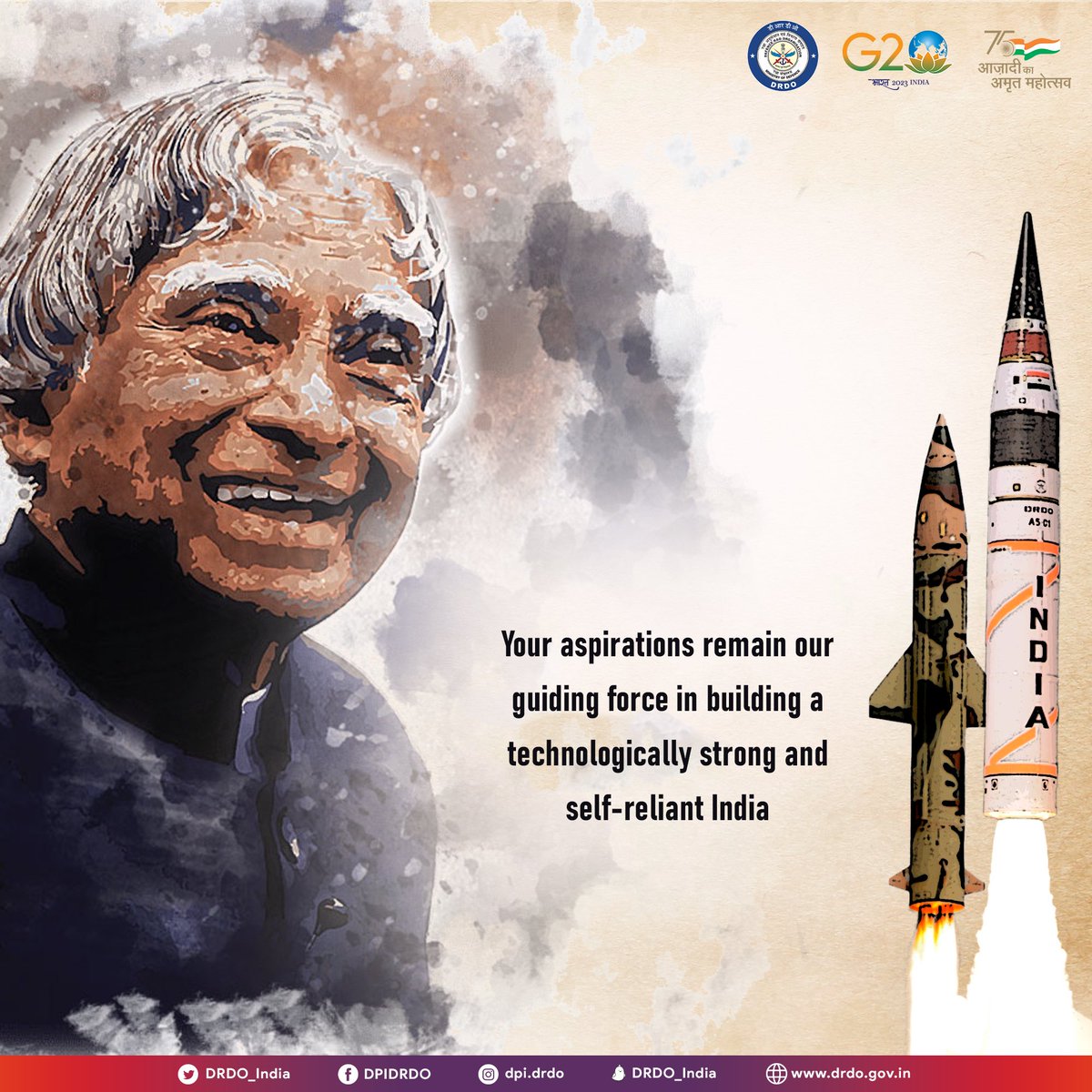 #DRDOUpdates | 'To succeed in your mission, you must have single-minded devotion to your goal.' - Dr APJ Abdul Kalam Floral Tributes to the People's President and the Missile Man of India🇮🇳. #RememberingKalam @DefenceMinIndia @SpokespersonMoD