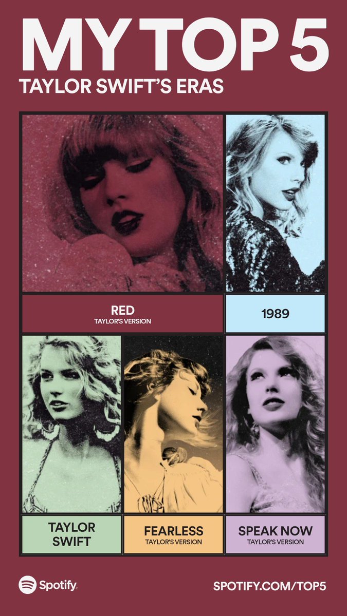 Sera17989899's tweet photo. These are my Top 5 Taylor Swift Eras. Drop everything now and share yours: https://t.co/tTeoeSi7Mt #SpotifyTop5
https://t.co/xGCpAlqlUB https://t.co/30KAgP155d