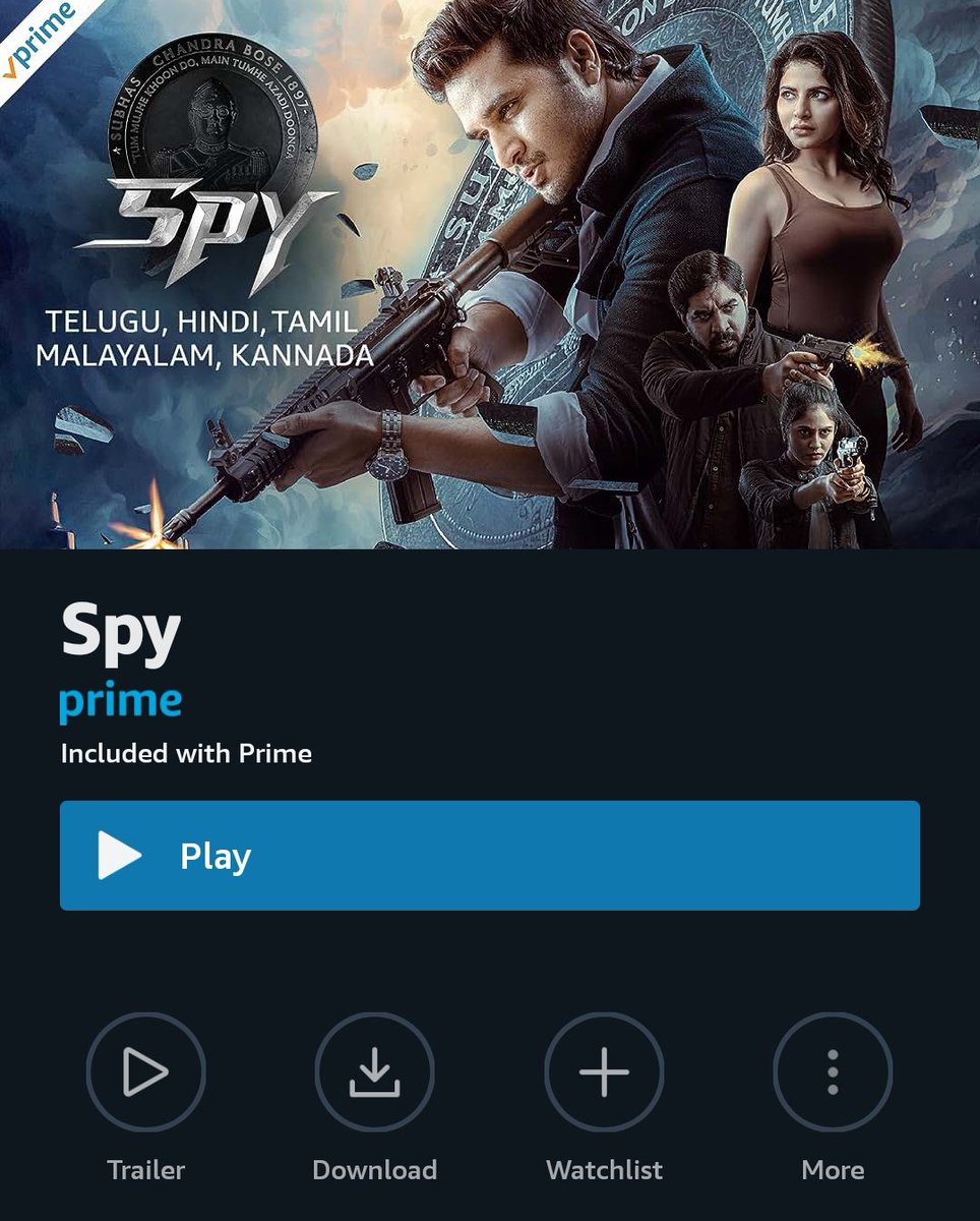 #SpyMovie
Now Streaming On #AmazonPrimeVideo 

@actor_Nikhil @Ishmenon @Garrybh88 @tej_uppalapati @anerudhp #Edentertainments #KRajashekarreddy #Nikhil #IswaryaMenon