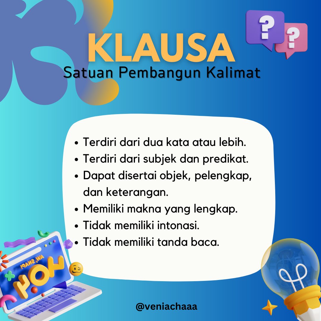 chaeonaa's tweet photo. PBM 

˖ Mengenal Klausa ˖

H-286 SNBT 2024 🤔
#studytwt #AMBISVERSE https://t.co/7ENIQfyqYj
