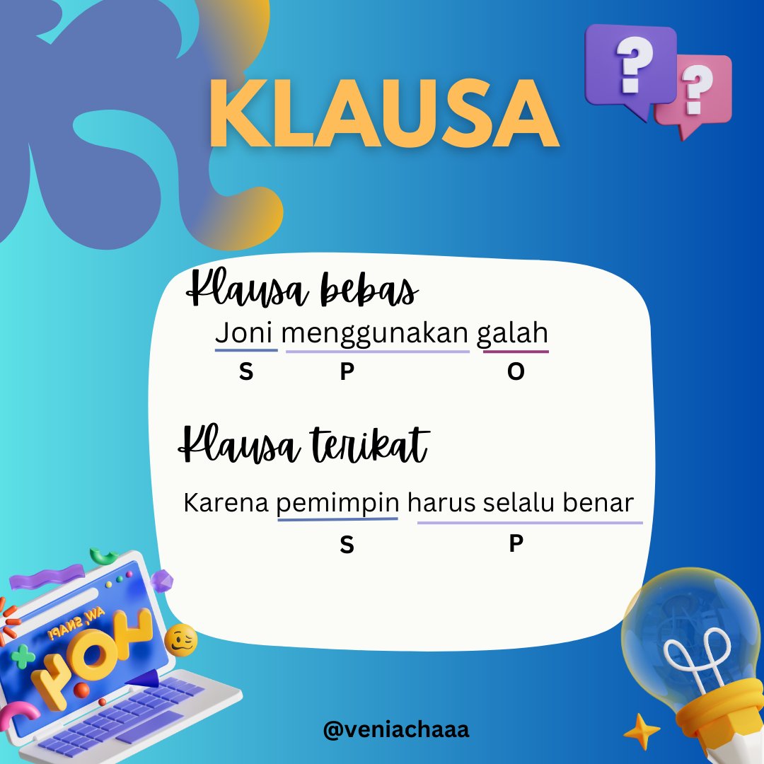 chaeonaa's tweet photo. PBM 

˖ Mengenal Klausa ˖

H-286 SNBT 2024 🤔
#studytwt #AMBISVERSE https://t.co/7ENIQfyqYj
