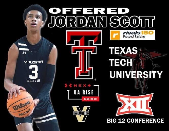 VAElite's tweet photo. Congrats SG/SF Jordan Scott (2025) on his Official Offer from Texas Tech University (@TexasTechMBB) The Big 12 Conference @Coach__AC @UANextBHoops #vaelite https://t.co/3434fpAl1s