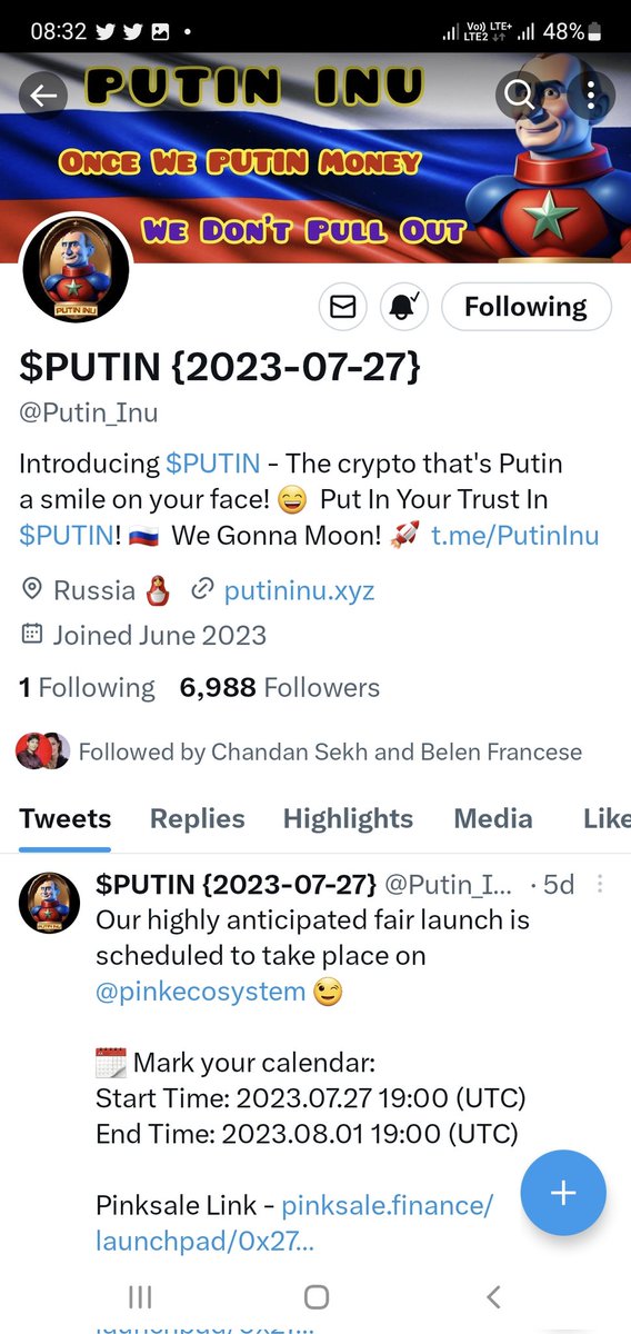 Bluwiepix99's tweet photo. @Putin_Inu Thank you so much @Putin_Inu for this wonderful opportunity you have shared to the community.
$Putin #PutinInu π» π
@dayalojha_
@santoshgodage
@sandip_s9 https://t.co/rZHwoVjpWQ