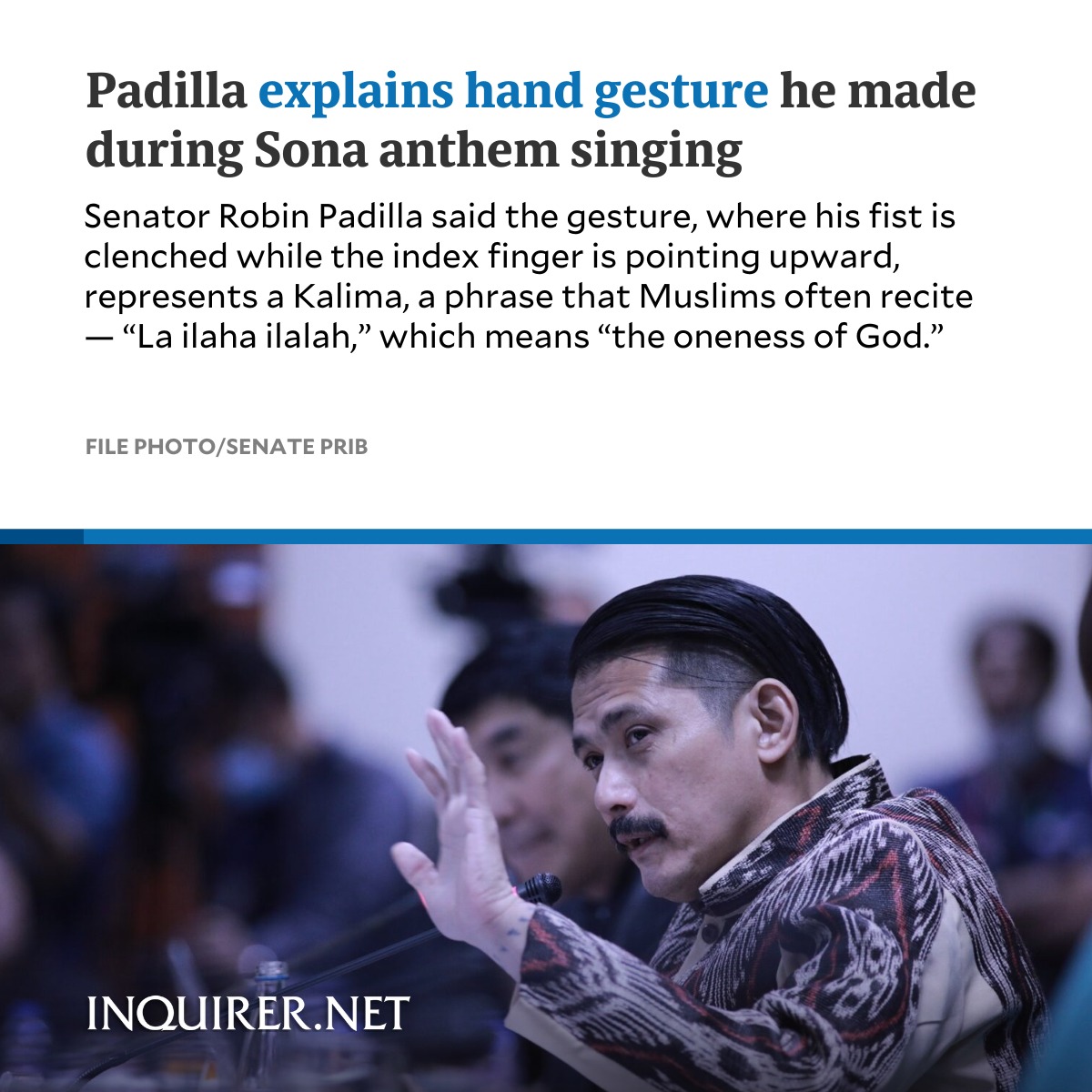 inquirerdotnet's tweet photo. Padilla: “I always do the Kalima La ilaha ilalah with my hand here. Why can’t you do that? I would rather resign than [have] somebody telling me I cannot [practice] my faith."

READ: https://t.co/7K9YVc6l5M https://t.co/JntQSWQjry