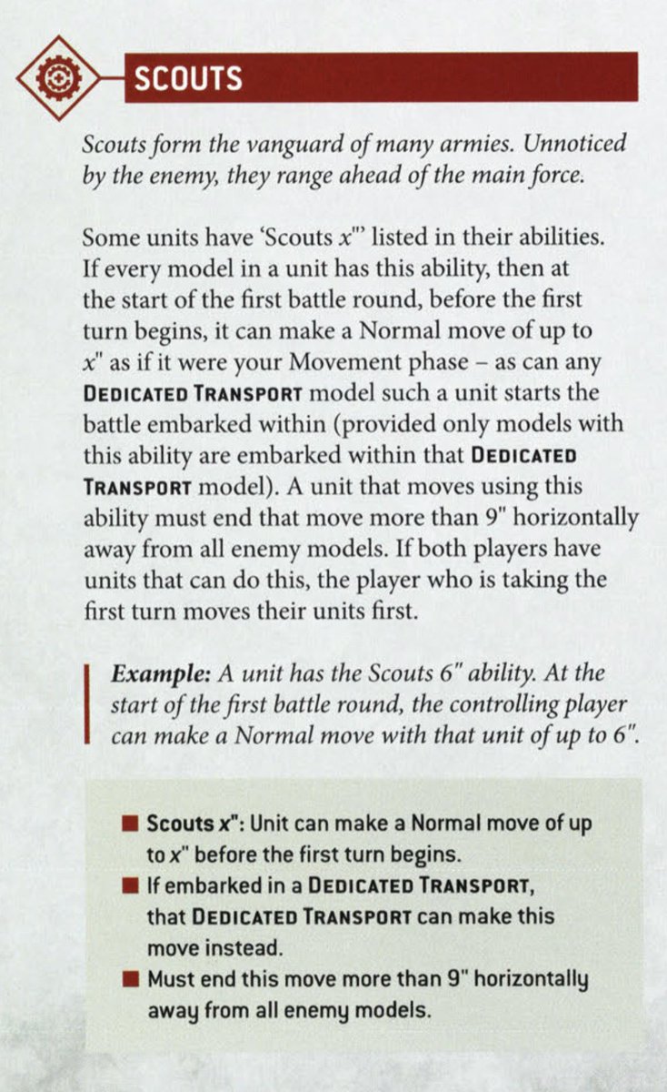 bberman_bates's tweet photo. @izzy_hammer @ToySoldierFun It’s very simple….. just read the rule and it will tell you exactly what happens. 

On this specific case… every model in a unit must have scouts to use the scouts rule. https://t.co/uuRn6x508m