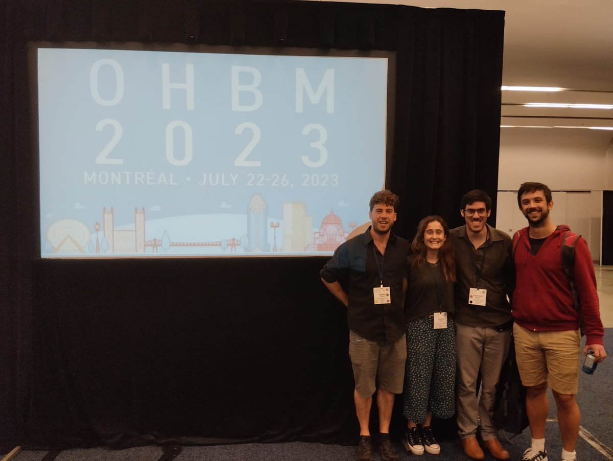 Delegación uruguaya en @OHBM 2023. De a poco nos hacemos presentes en el mundo de las neurociencias cognitivas y la neuroimagen. Felices de haber podido participar!