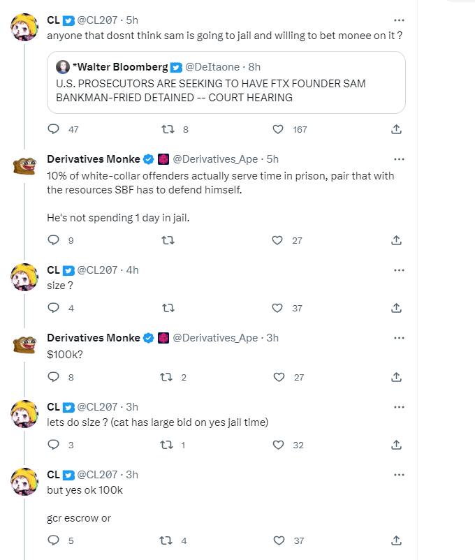 Briefly coming back to say I am still happy to take large bets on various dumb things on here

would happily take CL's side on this bet up to $1m, DMs open