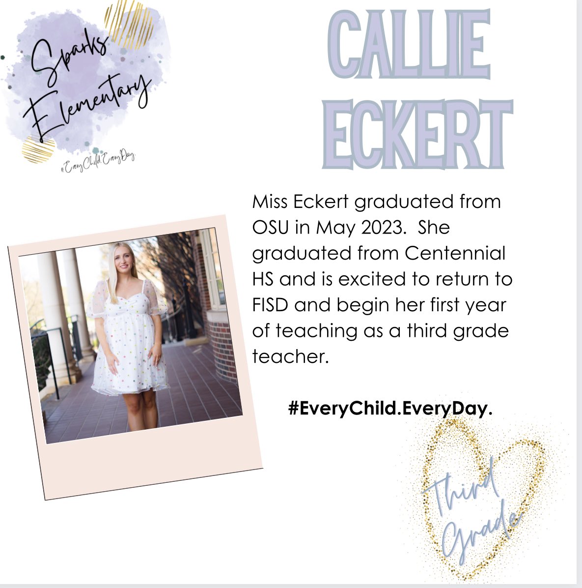 Welcome to <a href="/SparksElemFISD/">Sparks Elementary</a> and <a href="/friscoisd/">Frisco ISD</a> Ms. Eckert!  #EveryChild.EveryDay <a href="/GentryJarrell/">Gentry Jarrell</a> <a href="/MrsHewett3/">Natalie Hewett</a> <a href="/CassNich/">Cassandra Nicholson</a> <a href="/counselorduck/">Candra Duckworth</a> <a href="/MrsRoberson_52/">Melanie Roberson</a> <a href="/TechieCoach303/">Lisa Techie Coach M.Ed.</a>