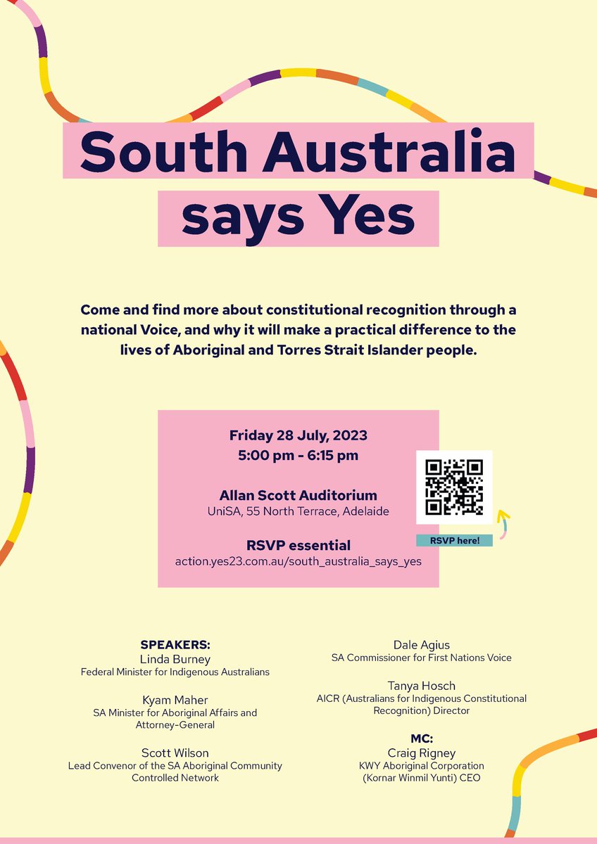 Adelaide welcomes <a href="/LindaBurneyMP/">Linda Burney MP</a> for a special Voice event this Friday: 

ℹ️ South Australia Says Yes
🗓️ 5pm-6.15pm, Friday 28 July
📍 Allan Scott Auditorium, <a href="/UniversitySA/">UniSA</a> (55 North Terrace, Adelaide)

RSVP: action.yes23.com.au/south_australi…

#Yes23 #Referendum23