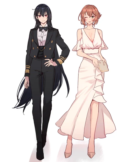 礼服の長門さんとドレスむっちゃんラフ 