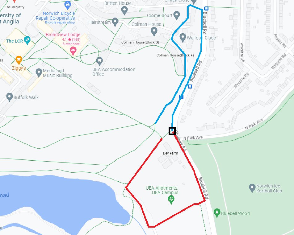 On Friday 28 July the pedestrian entrance to campus from Bluebell Road, opposite North Park Avenue, will be closed all day for essential Grounds works.

Alternative routes are marked in Red and Blue on the attached map. The Blue route is more accessible for wheelchair users.