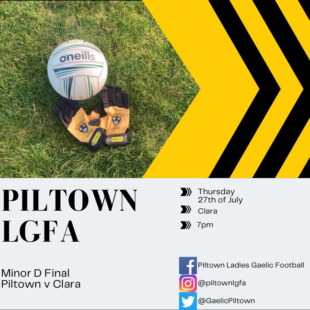 FINAL TIME We’ve got our first final of the year this evening, our minors are out against Clara in the Minor D Final. I hope they will have great support from friends and family!! €5 entry at the gate to support lgf clubs in Kilkenny. Hon the Pill!!🖤🧡 @kilkennylgfa