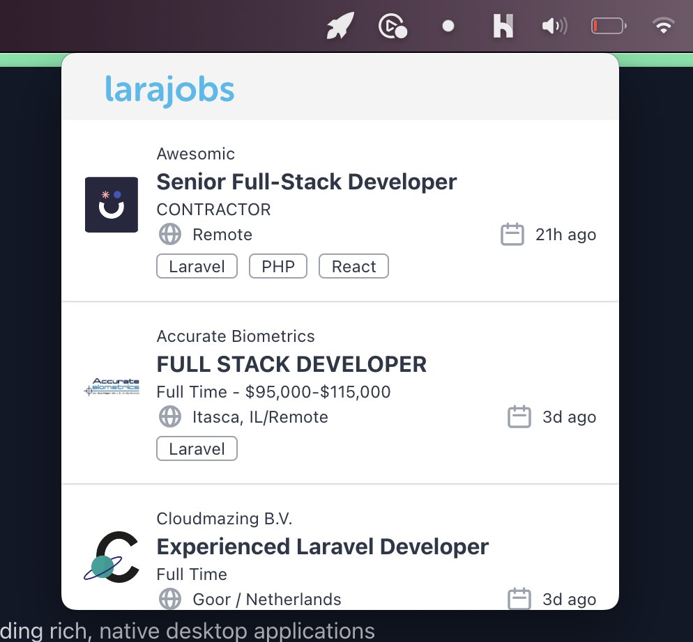 I'm blown away by what you all are already building with #NativePHP

Check out this @laraveljobs menubar app, built by @TheLukeTowers - it's entirely open-source as well!

github.com/UserScape/lara…
