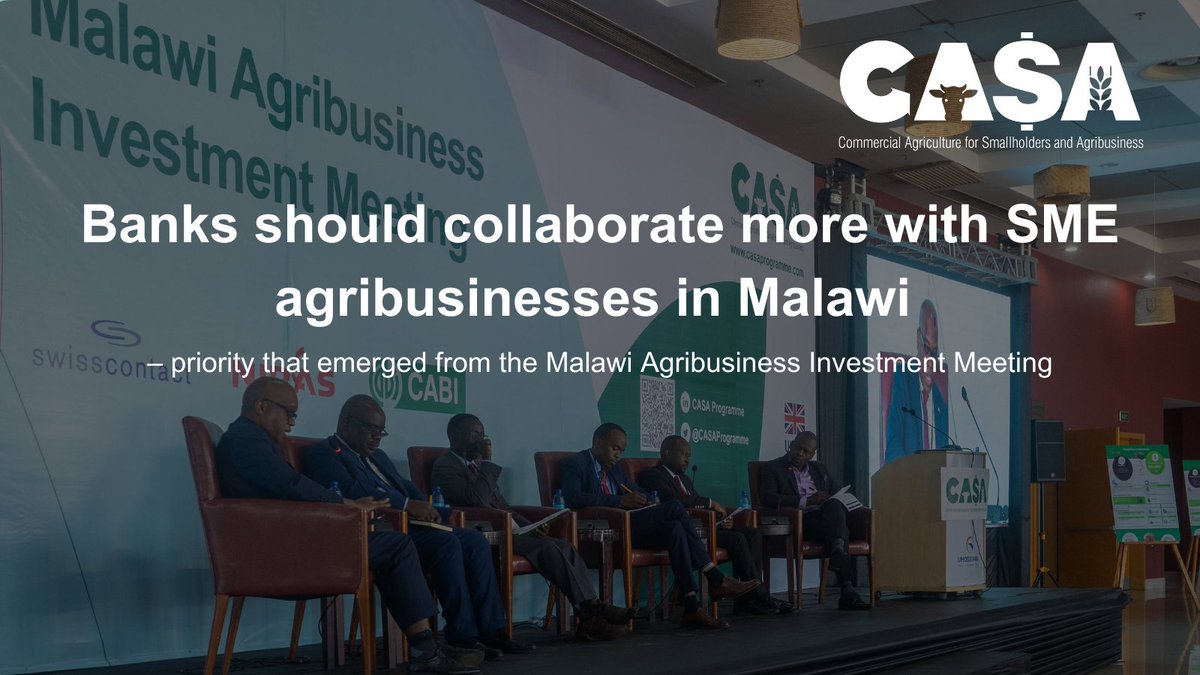 CasaProgramme's tweet image. Banks and financial institutions need to adopt a more collaborative and flexible approach when engaging with SME agri-businesses. 
Participants at the Malawi Agribusiness Investment Meeting made this the number 2 priority action point. 
More ▶️ bit.ly/Malawi-investm…