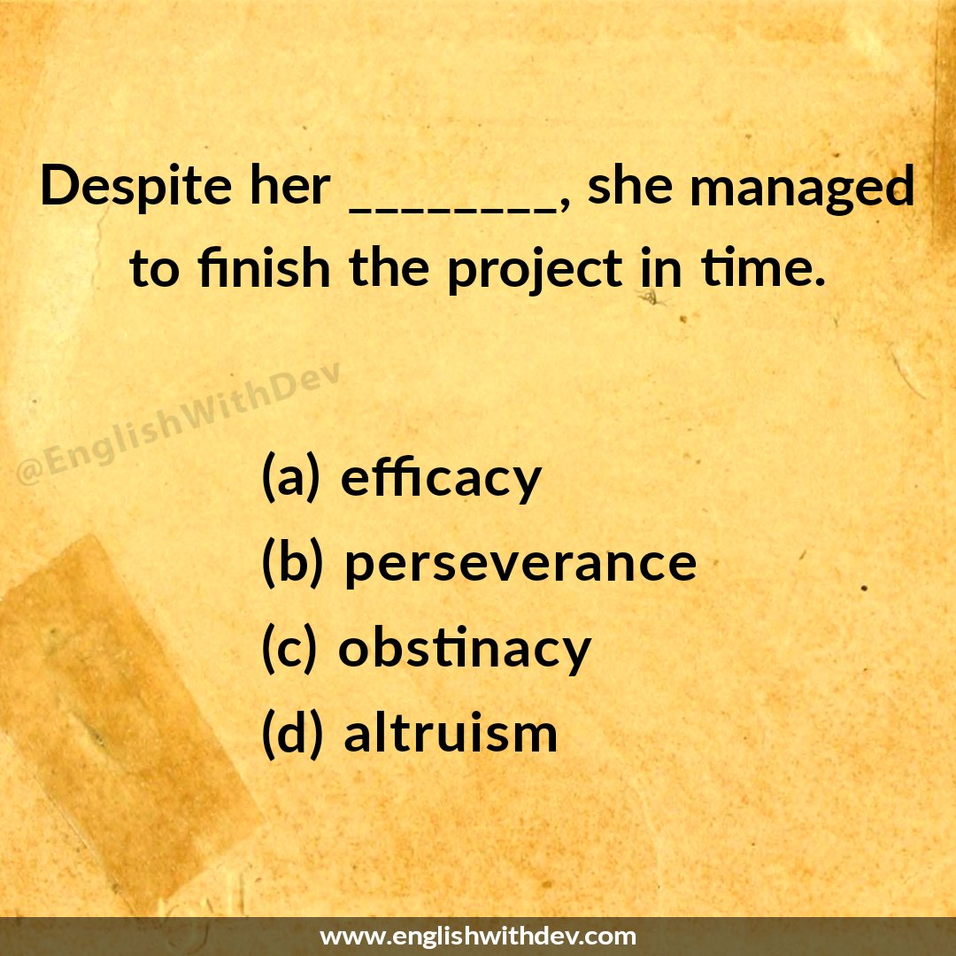 EnglishwithDev's tweet photo. Quiz Time💡(English Vocabulary Quiz)
#QuizTime #ielts #toefl #englishquiz #quizoftheday #quizzes #vocabularyquiz #languagequiz #advancedvocabulary https://t.co/gZb87PsY9u