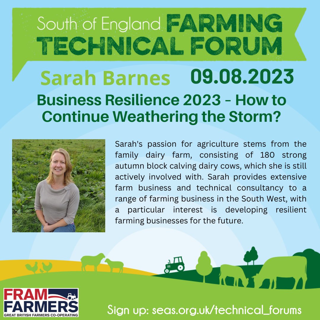 Sarah Barnes from <a href="/CreedyAssociate/">Creedy Associates</a> delivers farm business consultancy in the South West &amp; has a strong understanding of the Business Resilience Fund offered by Defra to farmers.
Sign up to our FREE webinar from 12.30-1.30pm on 9th August to hear from her: seas.org.uk/technical_foru…