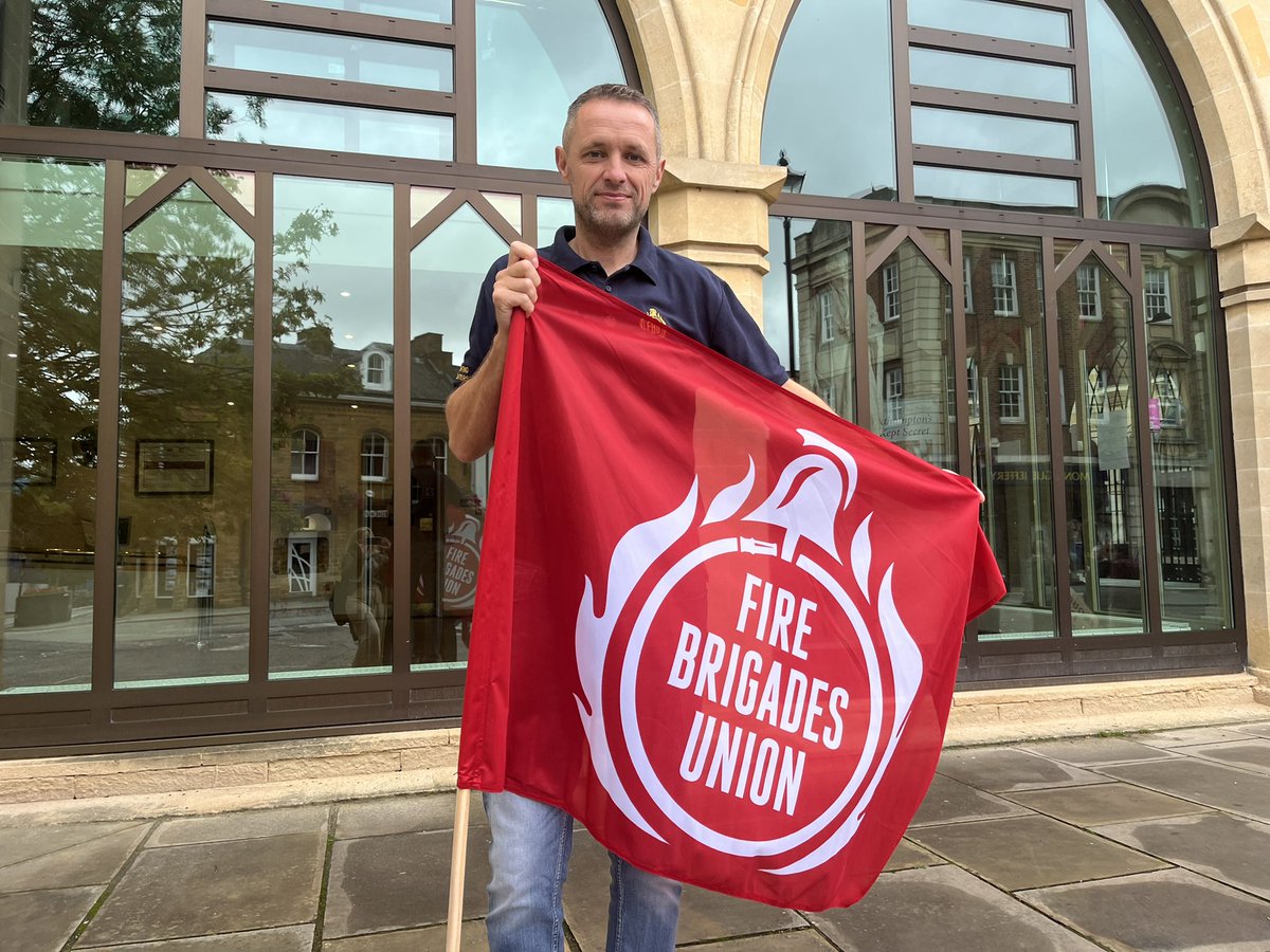 1/ Fire Brigades Union protest at the guildhall in Northampton. It is calling on the police, fire and crime commissioner Stephen Mold to resign after his decision to appoint inexperienced friend Nicci Marzec to chief fire officer. Marzec has resigned and now FBU want Mold gone.