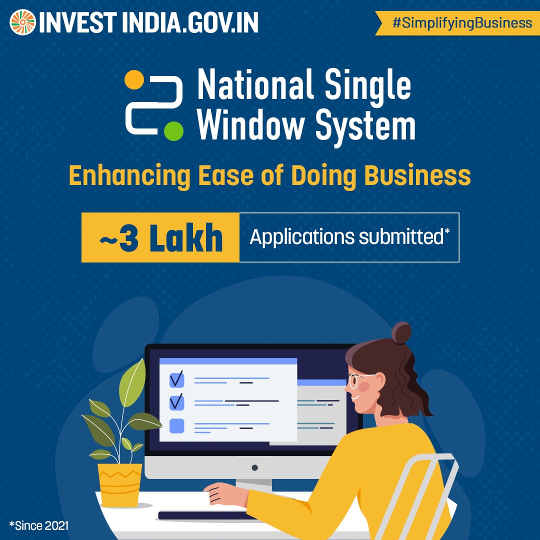 investindia's tweet photo. Since the launch of the National Single Window System in 2021, ~2 Lakh applications have been processed on the portal.
Explore more at https://t.co/fSEoQzdNYy
#InvestIndia #InvestInIndia #SingleWindowToIndia #NewIndia #SimplifyingBusiness https://t.co/LtDV1RfL6f