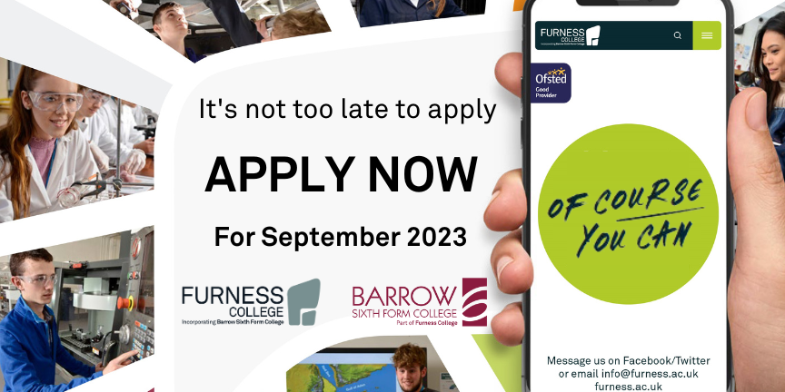 Have you just finished Year 11 and still working out your options? Did you know Furness College has the widest range of courses in Cumbria to get you exactly where you want to be? There's still time to apply for a September start. Email schools@furness.ac.uk for advice. #applynow