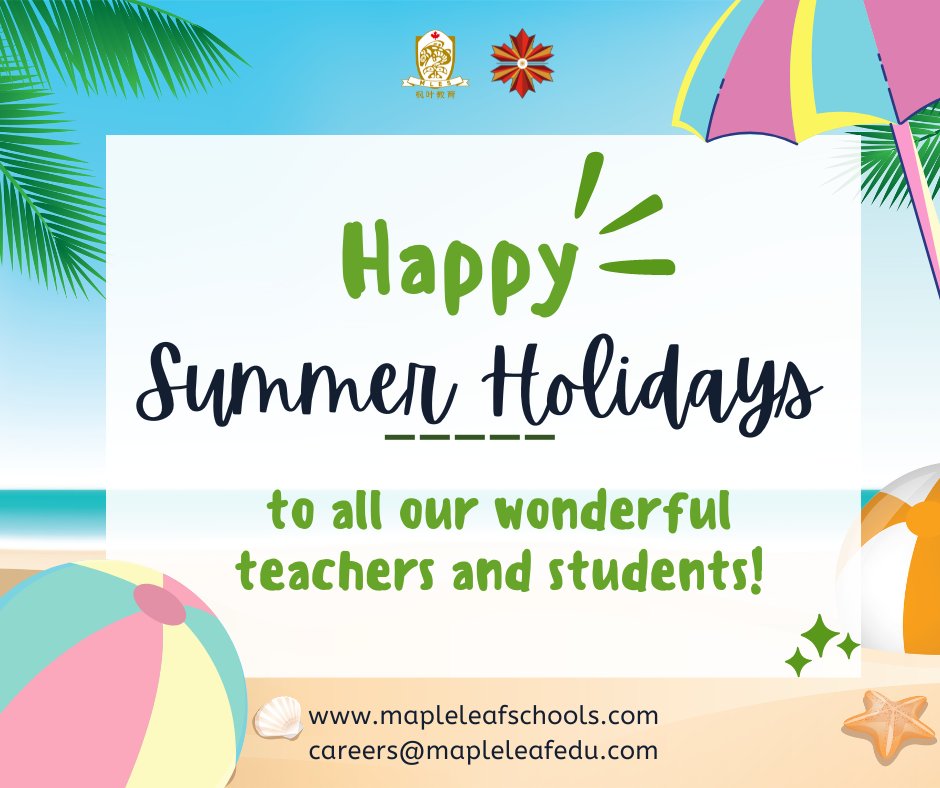 TeachMapleLeaf's tweet image. 🌞 Happy Summer Holidays to all our wonderful teachers and students! 🏖️
Wishing you all a fantastic summer filled with laughter, joy, and unforgettable experiences! 🌺🍦
#HappySummerHolidays #EnjoyYourBreak #StaySafeAndHaveFun #SeeYouNextSemester #MakingMemories #MLES #MapleLeaf