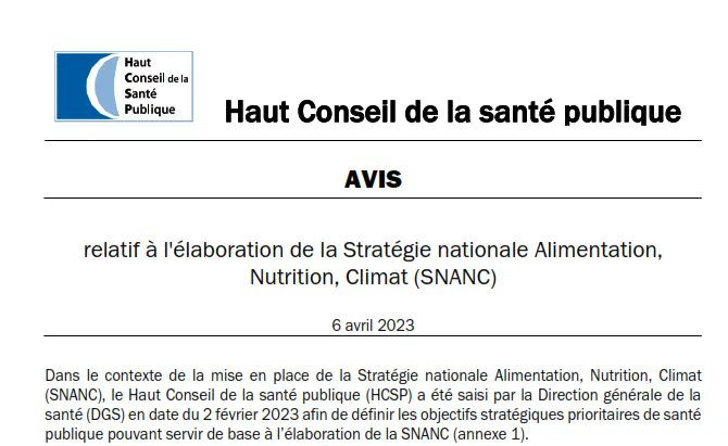 Avis du HCSP relatif à l'élaboration de la Stratégie nationale Alimentation, Nutrition, Climat (SNANC): buff.ly/43aC9Bh 
 
Que pensez-vous des objectifs stratégiques définis ? 

#nutractiv  #alimentationdurable #nutriscore