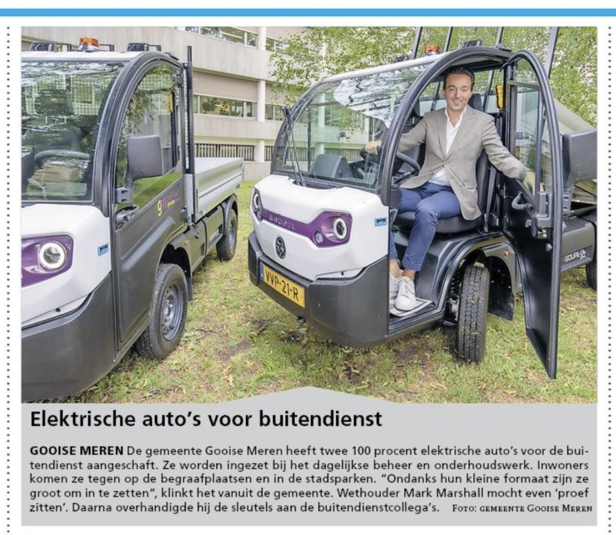 MarkMarshall10's tweet photo. Als gemeente doen we zelf ook veel aan duurzaamheid. Zo mocht ik de nieuwe elektrische autootjes van onze buitendienst in gebruik nemen. 🛻🌳 https://t.co/WjCrNKg4Xq