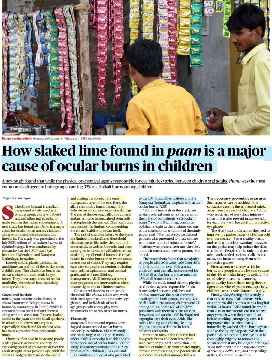imRavikantYadav's tweet photo. जनहित में जारी..
चुना लग गया! सावधान रहें!
'How slaked Lime found in Paan is a major cause of Ocular burns in Children'
(Details by a new Study)
:By Sh Tejah Balantrapu
@tejahb
#SlakedLime #पान #चुना
#ocular #BURNS #children,#chemicals #fireworks
Source: TH https://t.co/HHmyU41wdO