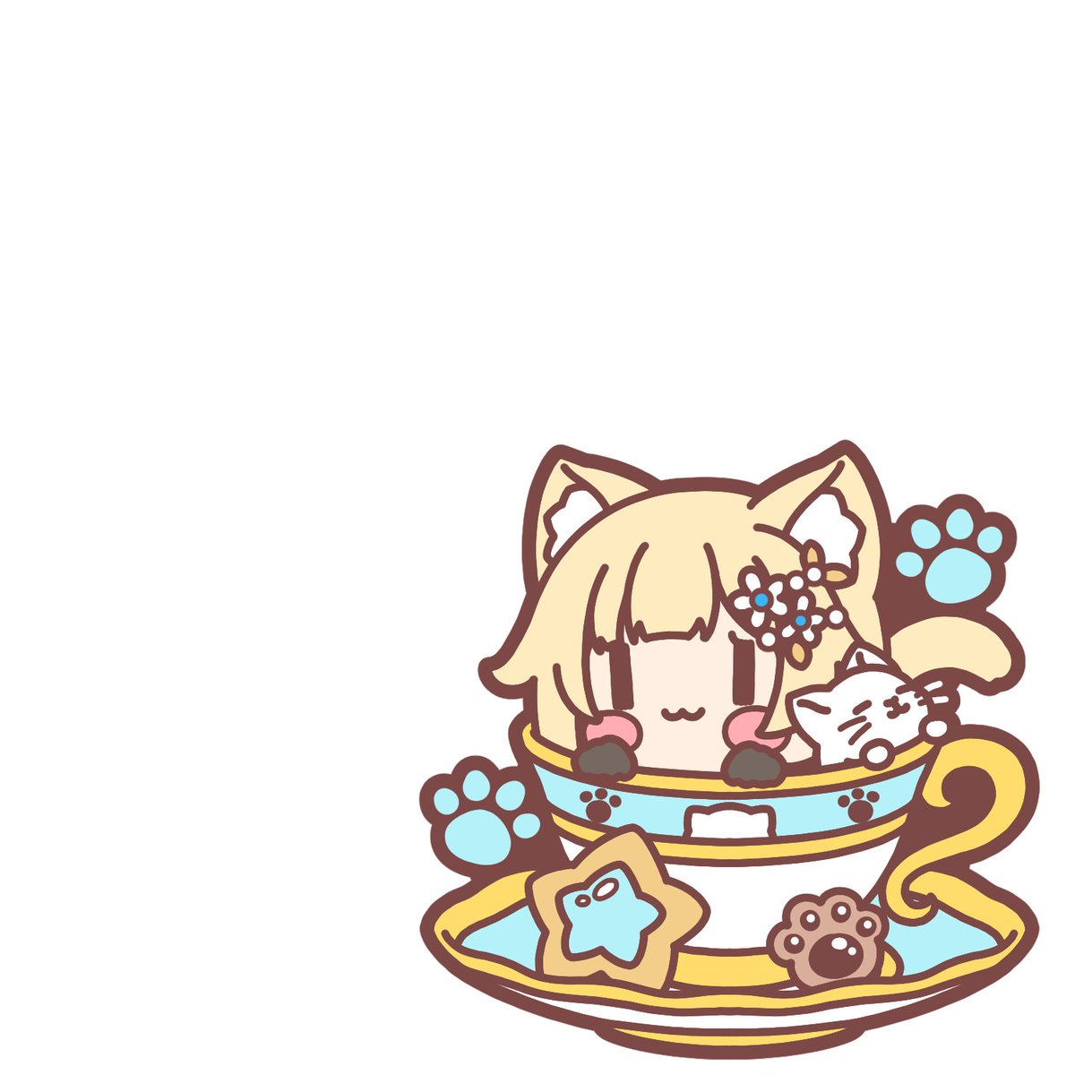 1girl animal ears in container tail blonde hair in cup cat ears  illustration images