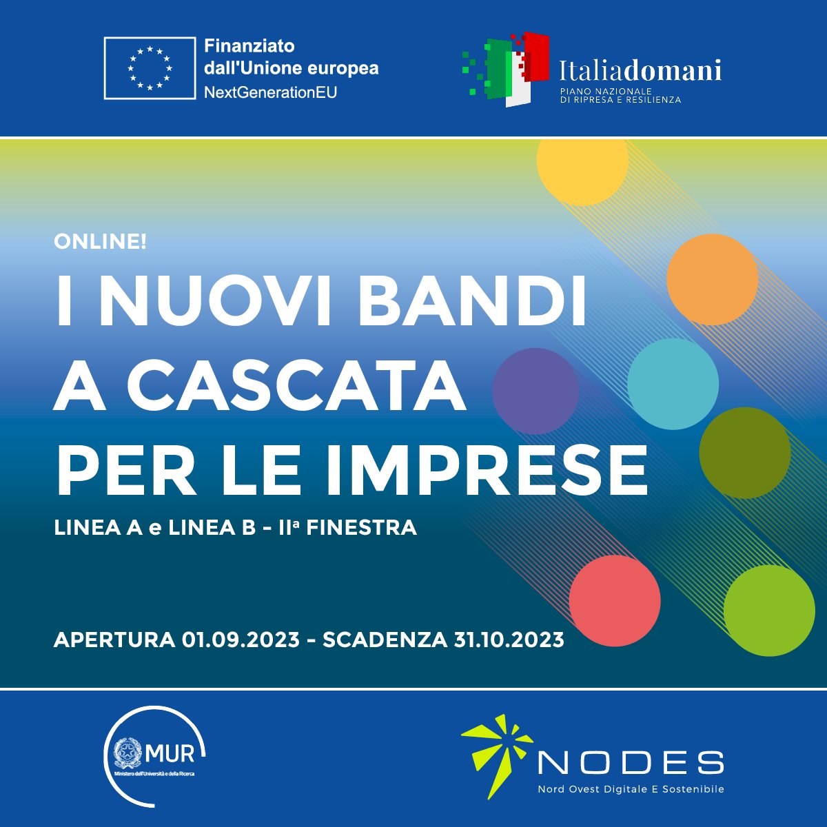 Pubblicati i nuovi Bandi a cascata #NODES per finanziamenti alle imprese di #Piemonte, #VdA, prov. #Como , #pavia e #varese . La 2a finestra scade il 31.10.2023. 👉 lnkd.in/diDejq33 #NextGenerationEU #PNRR @mur_gov_ @Unioncamere_Pie @EEN_Italia #ecosistema #innovazione