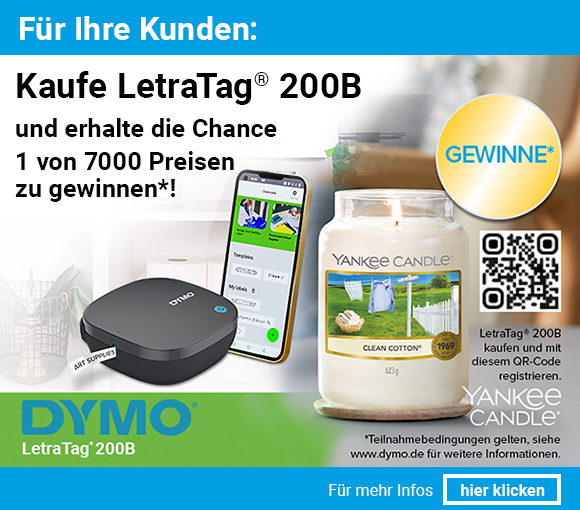 Gewinnspiel für Ihre Kunden!

Hier ist die CHANCE, einen von 7.000 Yankee Candle-Preisen zu GEWINNEN*
Glück am DYMO-Spielautomaten versuchen und sofort Yankee Candle-Preise gewinnen!

Weitere Informationen und Teilnahmebedingungen finden Sie hier:
shop.dexxit.de/Dymo-LetraTag2…