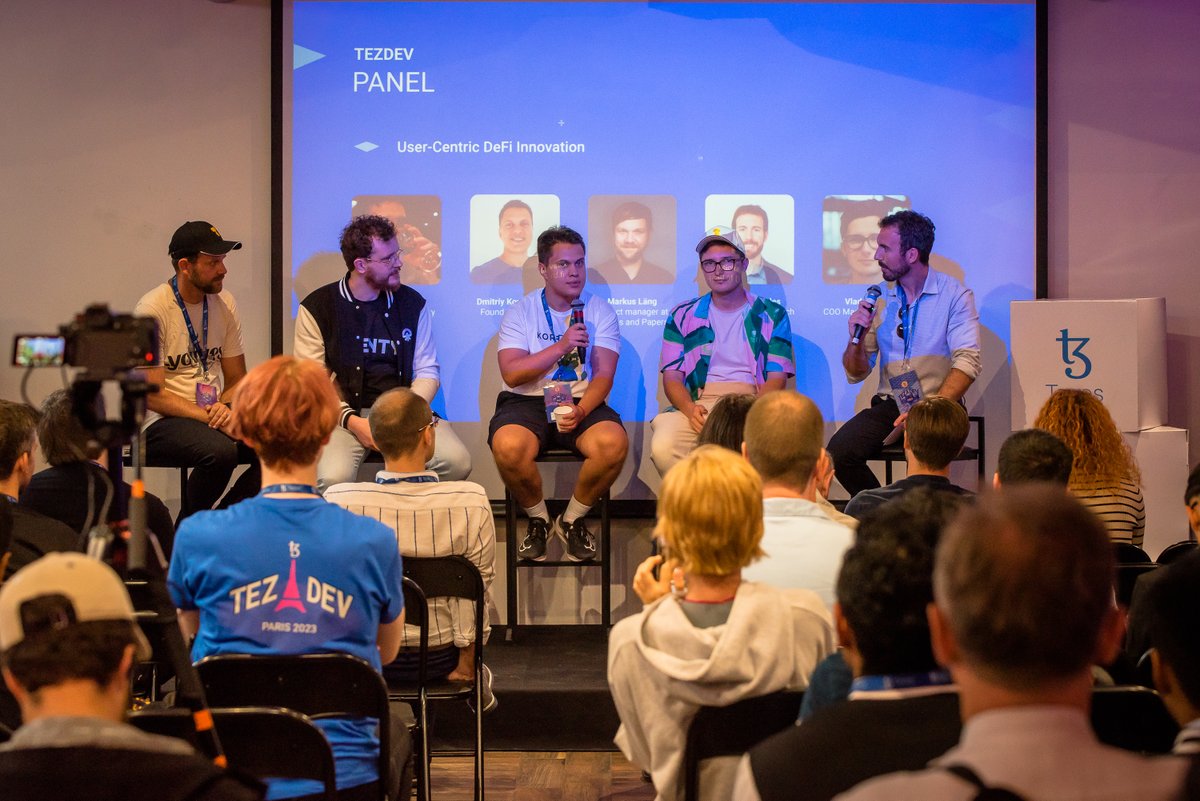 tezos's tweet photo. What's your biggest takeaway from #TezDev2023?
The event showcased brilliant innovations and highlighted the dynamic energy within the #Tezos community. 🌐💙 Your passion and efforts in building on Tezos are the engine that drives the project's success. Stay tuned for more exciting events on the horizon! 🚀