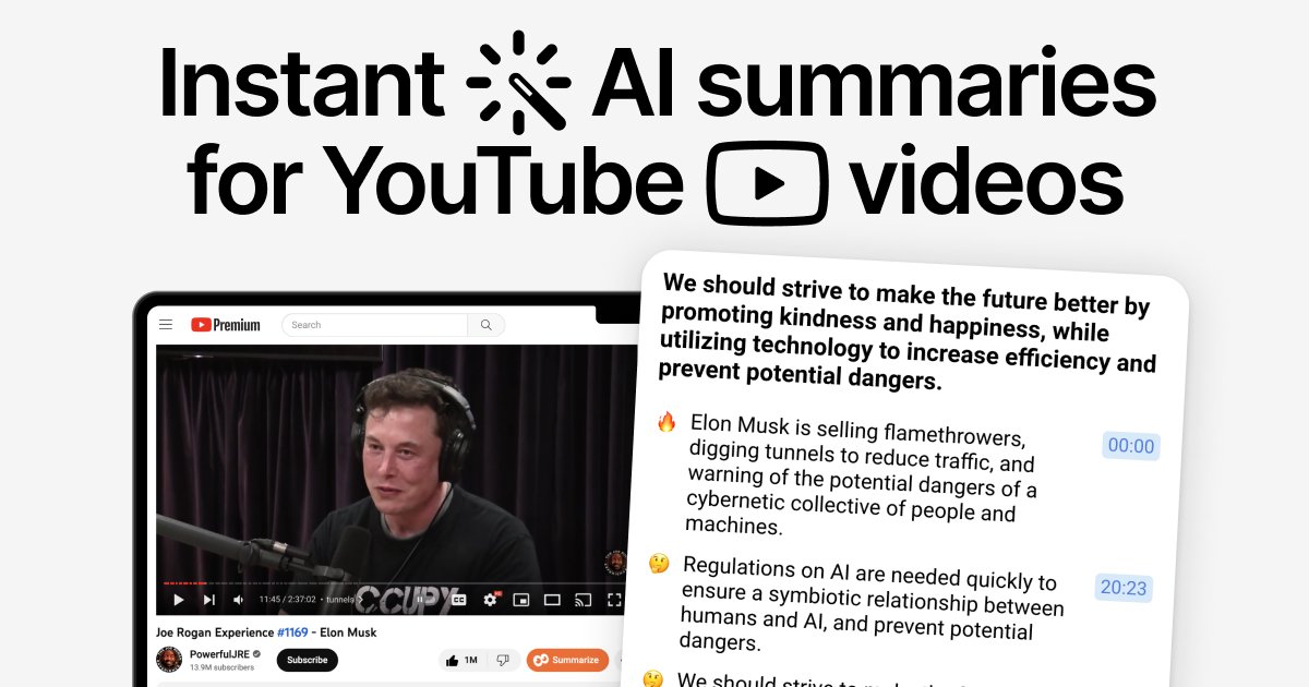 ChatGPTBuzz's tweet photo. Gm to our AI followers. 

What AI tools are you incorporating into your work/life today?

Have you seen our AI Tool of the Week in our newsletter is @eightifyapp 

We've saved tons of time summarizing YouTube videos with Eightify.

#Eightify #AI #ChatGPT #ChatGPT4 #AITools https://t.co/sDWFcd7FhJ