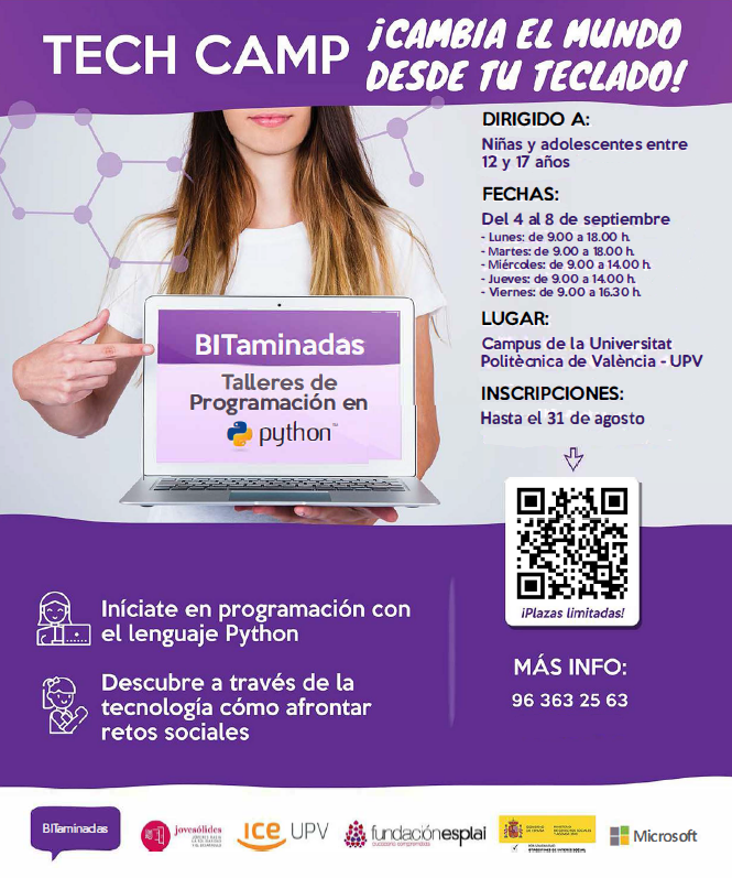 JOVESOLIDES's tweet photo. ¿Buscas una formación con futuro laboral?
Si eres mujer entre 12 y 17 años, este curso te interesa.
Aprende a programar en Phyton y cambia el mundo desdetu teclado.
➕INFO E INSCRIPCIONES: https://t.co/EG7iLSIlcq
#BITaminadas @fundacionesplai https://t.co/q8iClebBIs