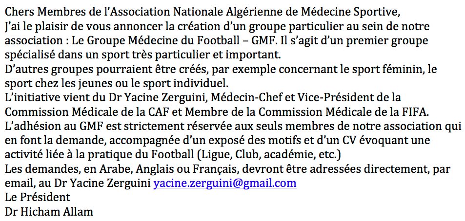 YZerguini's tweet photo. La Médecine du Football dans l’Algérie de 2023
https://t.co/dWVA54qkkK
#GMF2020 https://t.co/SRdFM7Ztkm