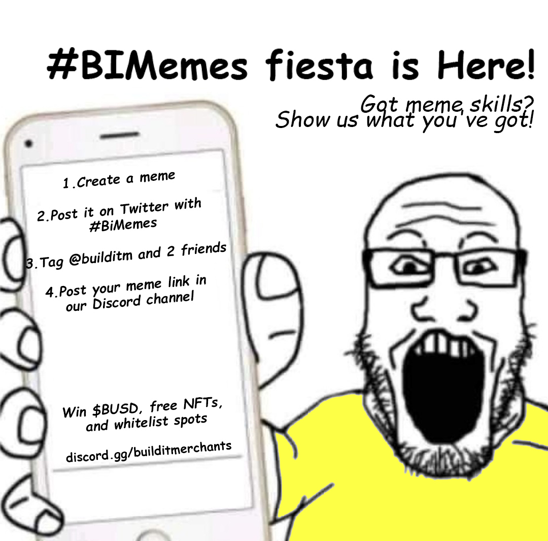 Builditm's tweet photo. Let's get ready for some fun!
Our Meme Competition kicks off on July 31st. Unleash your creativity and humor, come join the fun!
Get set to channel your creativity and humor to create a meme themed around #BuildItMerchants. Remember, it's all about fun and originality!
๐งตDetails ๐ #BiMemes