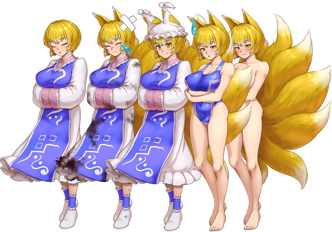 藍は原作でもキツネ目っぽかったもんね。なんというか中国系の顔?というか。そういうイメージ。ウチの立ち絵でもキツネ目を意識して作ったよ。でも典はそうでもないように作った。管狐はフェレットとかそういう感じのイメージなのでちょっと違うのかなって。(曖昧 