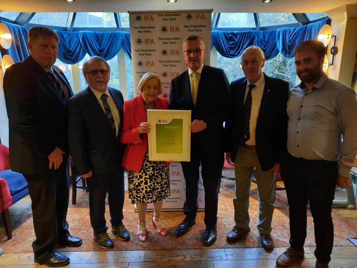 IFAmedia's tweet photo. At the July meeting of Offaly IFA, IFA President @TimCullinan_IFA presented Honorary Life Membership to Bridget Horan from the Kinnitty IFA Branch for her outstanding commitment, dedication, loyalty and hard work to IFA both at branch, county and national level. https://t.co/LdFK5BKAZm