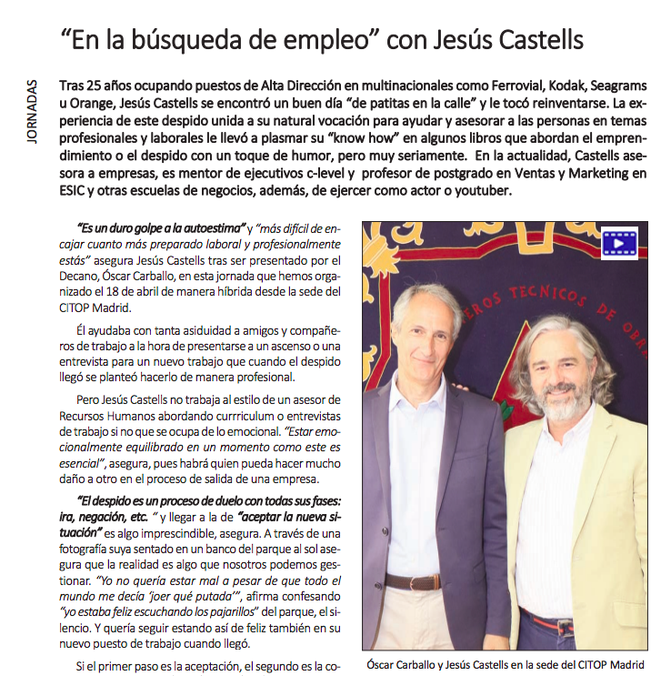 CitopMadrid's tweet photo. Los mejores consejos para reiniciar la carrera profesional tras un #despido los aporta @jesus_castells. En nuestro colegio, dio una interesante charla. Si te la perdiste, recupérala aquí #Aforos #YouTube #Empleo
https://t.co/9nC9u7KuvM https://t.co/dMVLulwBSb