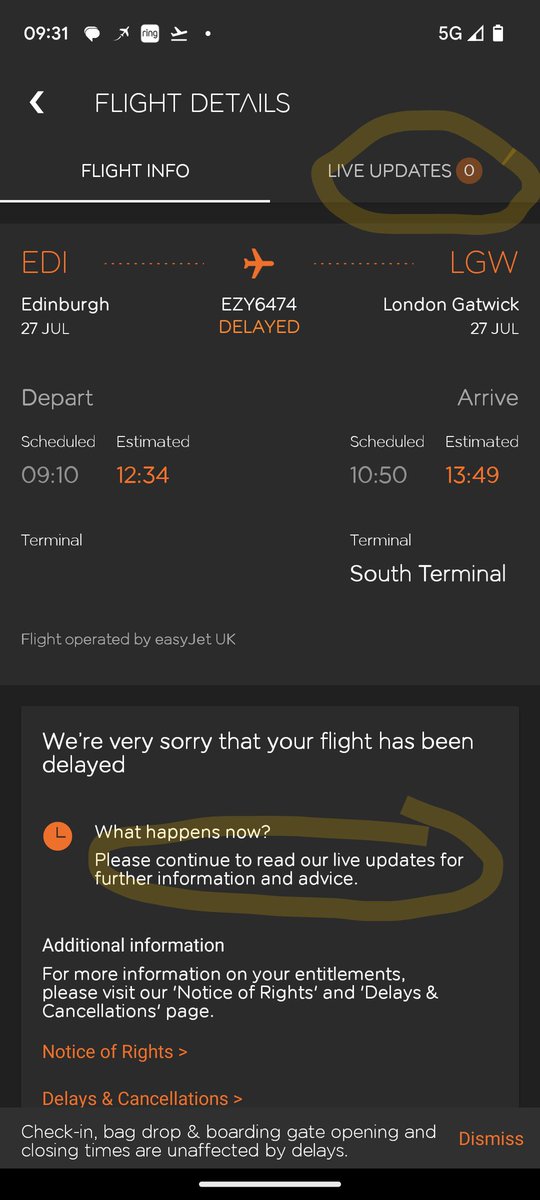 The @easyJet summer of disruption continues. A couple of weeks ago my flight was cancelled, today I have a 3hr delay. I know problems happen, but surely things must be more predictable than this! Also, if the advice is to check 'live updates' then give me some updates!
