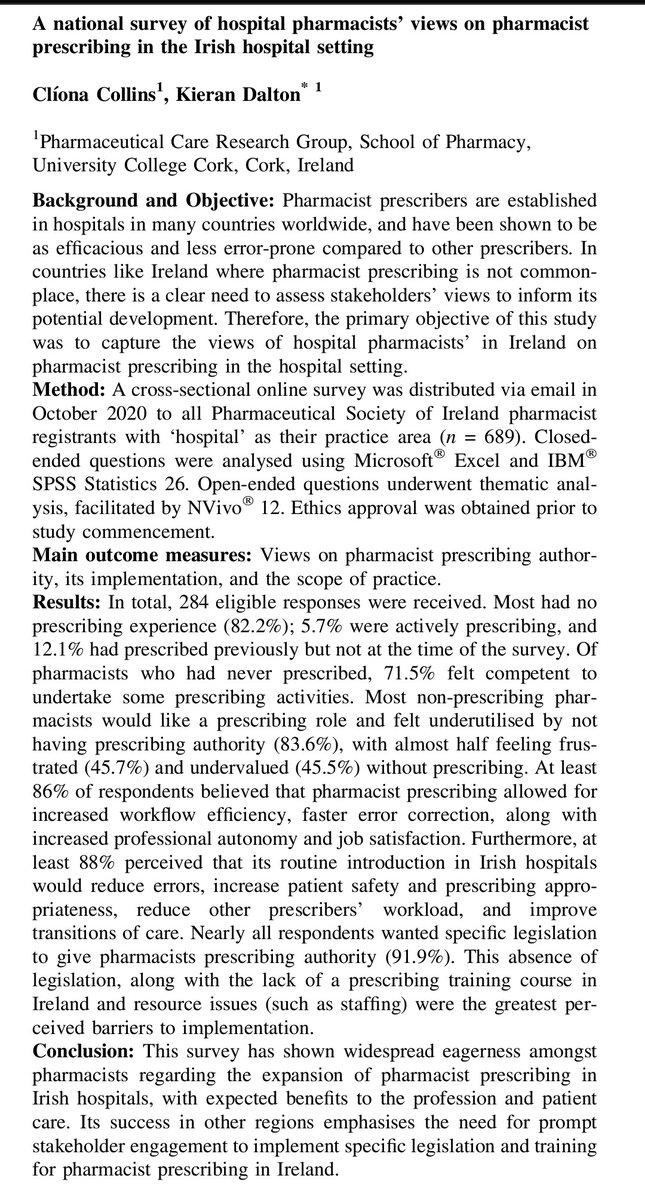 UCC Pharmacy School (@pharmacy_ucc) on Twitter photo A letter by Tim Delaney -
tinyurl.com/29x35ua3 -
highlighting some of the School's #research (pictured), led by <a href="/kierandalton99/">Kieran Dalton</a>, showing the many potential benefits of having #pharmacist prescribing in hospital, and that Irish hospital pharmacists would welcome prescribing 🏥 A letter by Tim Delaney -
tinyurl.com/29x35ua3 -
highlighting some of the School's #research (pictured), led by <a href="/kierandalton99/">Kieran Dalton</a>, showing the many potential benefits of having #pharmacist prescribing in hospital, and that Irish hospital pharmacists would welcome prescribing 🏥