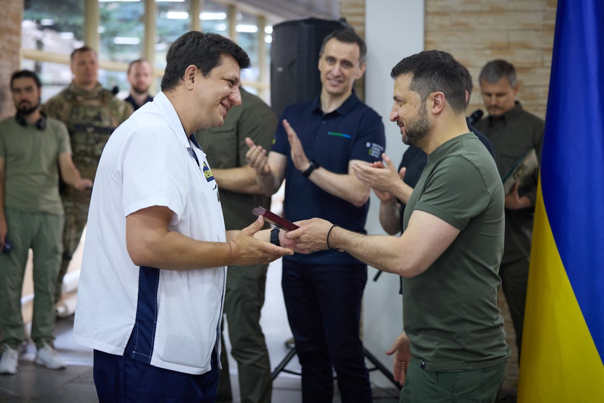 ZelenskyyUa's tweet photo. In the Dnipropetrovsk region, I met with those who save the lives of Ukrainian defenders - our medics.

On your frontline you are the same heroes as the military. Thank you for saving our boys and girls. Thank you for giving all your time and energy to restore the health of our warriors. We highly respect you and are proud that we have such doctors. I wish you and all Ukrainians victory, good health to you and your families.

Happy Medical Workers' Day!