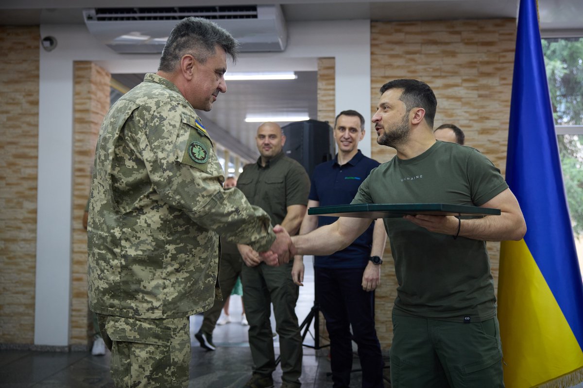 ZelenskyyUa's tweet photo. In the Dnipropetrovsk region, I met with those who save the lives of Ukrainian defenders - our medics.

On your frontline you are the same heroes as the military. Thank you for saving our boys and girls. Thank you for giving all your time and energy to restore the health of our warriors. We highly respect you and are proud that we have such doctors. I wish you and all Ukrainians victory, good health to you and your families.

Happy Medical Workers' Day!