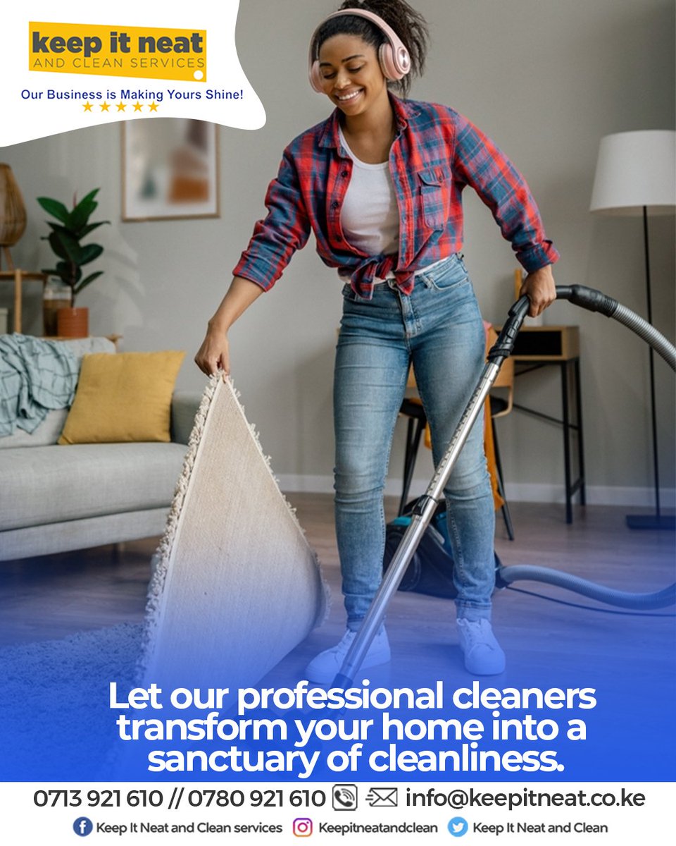 KeepItNeatClean's tweet image. Let Keep It Neat Cleaning and Neat Company pros do the dirty work for you. Sit back and relax while we transform your space into a spotless sanctuary. #KeepItNeatCleaning #CleaningPros #SparklingResults #jackiematubia #eCitizen #bonifacemwangi