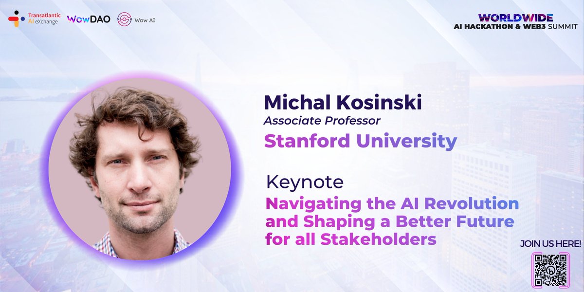WowDAOAI's tweet photo. We're thrilled to announce an unmissable opportunity to learn directly from the expert in the field - Professor Michal Kosinski, Associate Professor at Stanford University   
📍 Don't miss this  https://t.co/073mTfyiQ9 https://t.co/Gaiqwxtcty