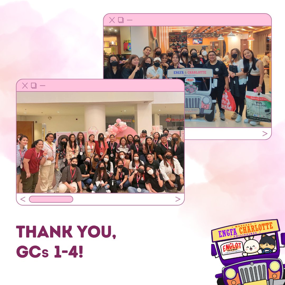 EngLotAvenuePH's tweet photo. For the past days we have been trying to write a thank you message that is good enough for everyone involved in Englot Fanmeet in Manila 2023 🙏🏻 There are lots of people we are very much grateful to - from our generous donors to our members who volunteered to help us. 

To our donors - your financial assistance helped us reach our target goals and we were able to execute our projects and ticket giveaways. Thank you for being generous and for sharing happiness to other fans who want to meet and experience EngLot personally. ☺️

To our family/members from GCs 1-4 (and other PH fans who are non-GC members) - we are grateful for your support from social media engagements to making EngLot Trends in the Philippines. It is because of you guys that we are able to support EngLot and make them feel and experience truly why we are one of the best so special thanks to all of you! It is really good to know that our fandom is growing everyday. ❤️

To all the Filipino fans and Interfans (especially Thai Official FCs) - maraming salamat / ขอบคุณมากค่ะ (Thank you)!🙏🏻 We do hope that you were able to enjoy the event despite some unfortunate situations and hiccups. This is another milestone for EngLot and we are very happy we got to share a moment with them. We look forward to creating more in the future. ✨

Finally, to @EWaraha and @itscharlotty - thank you so much for gracing us with your presence, for travelling all the way from Thailand to Manila just to meet your Filo fans. You both surely left good memories that we will remember and treasure for a long time. Mahal namin kayo!🤍

Again, thank you everyone for the support you have given us! Please accept our sincerest apology if we did not get to take a better group photo. 🥹

“Let’s walk together, forever.” 🤍

- Englot Avenue Philippines, July 2023

#ENGLOT1stFanmeetInPHL 
#EnglotFanmeetMNL #EnglotInManila2023
#englot #EngfaWaraha #CharlotteAustin
#อิงล็อต #อิงฟ้ามหาชน #ชาล็อตออสติน
