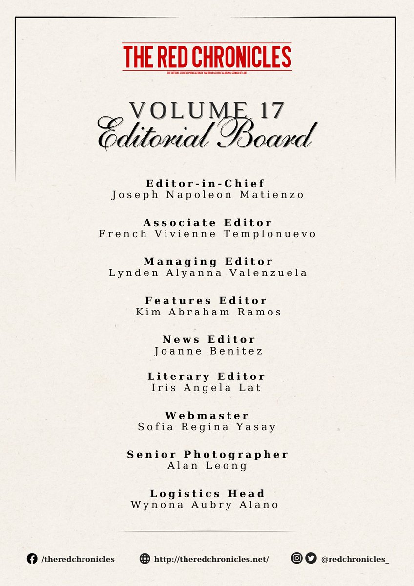 redchronicles_'s tweet photo. It is with great pride and honor to announce this academic year's incoming 17th Editorial Board!   

The publication and, its incoming 17th Editorial Board, vow to provide noteworthy news and feature riveting pieces. https://t.co/0qf9fObmxX